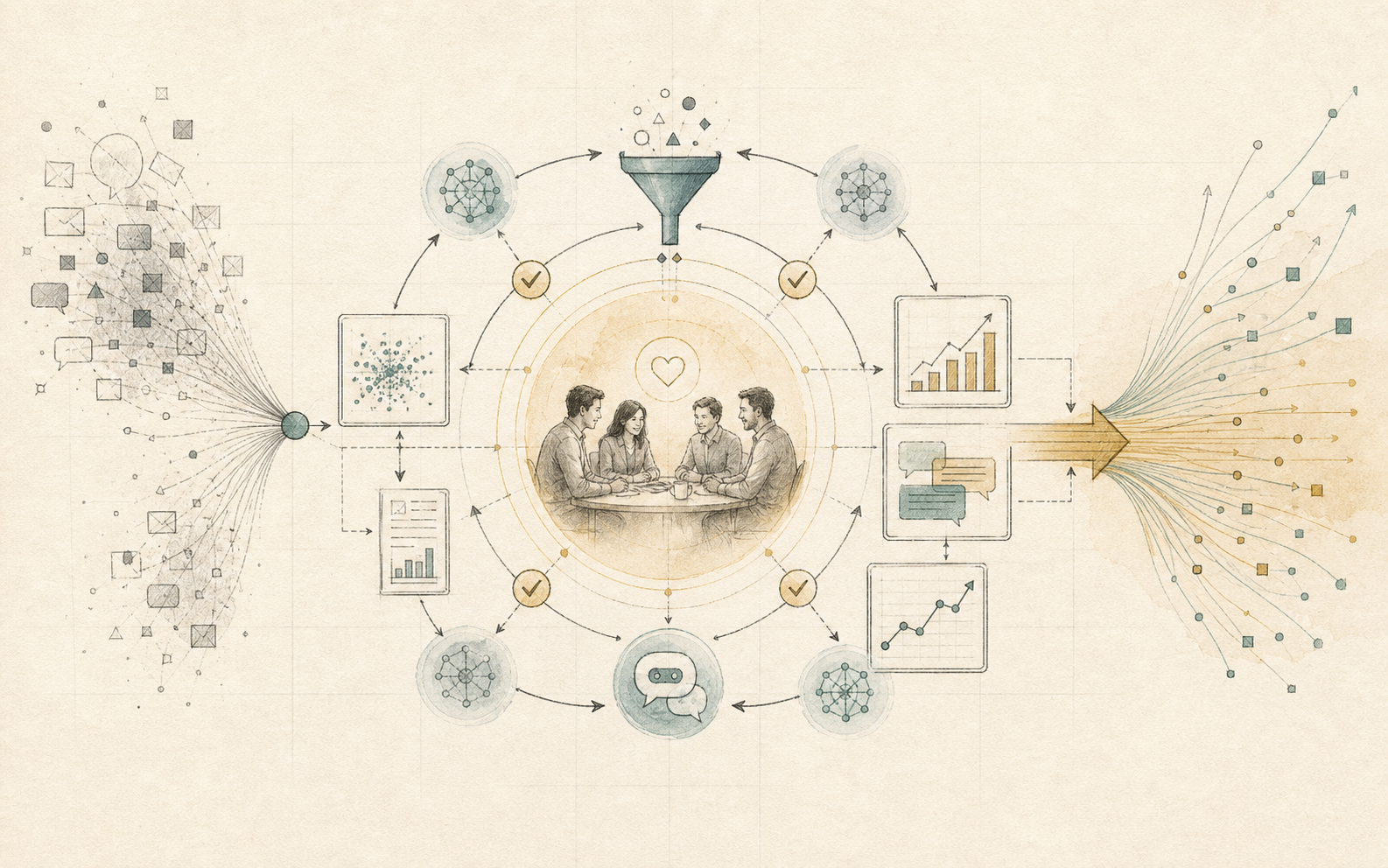A practical small business flywheel where AI-assisted loops support people, trust, and better decisions.